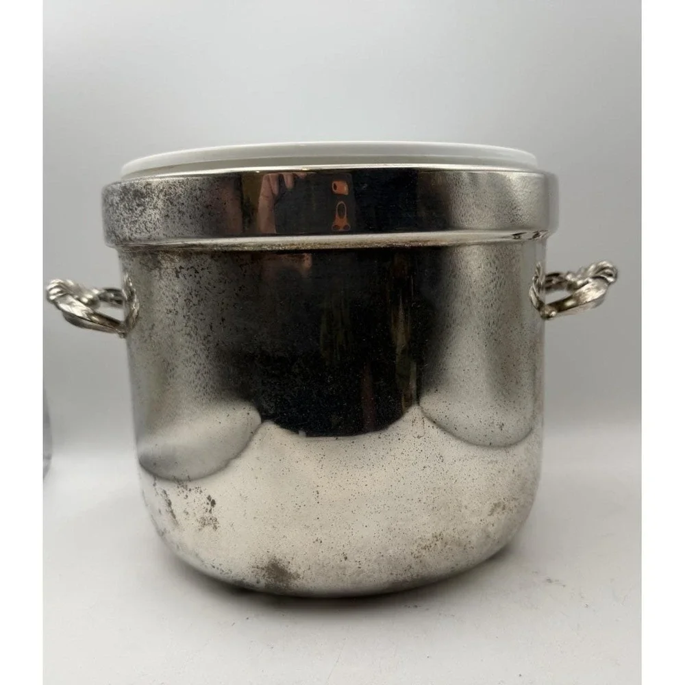 FB Rogers Silverplate Ice Bucket Milk Glass Liner Wine Cooler 6